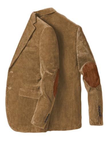Men's Corduroy Single Breasted Blazer with Elbow Patch Slim Fit Business Casual Jacket Spring Fall Sport Coats