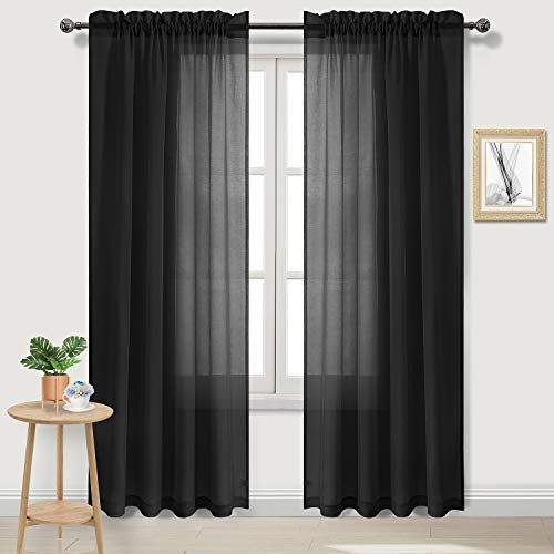 DWCN Black Sheer Curtains, 84 Drop Rod Pocket Top Semi Transparent Light Filtering Net Curtains, Voile Curtains for Living Room and Bedroom, 52" Wide x 84" Drop, Set of 2 Panels