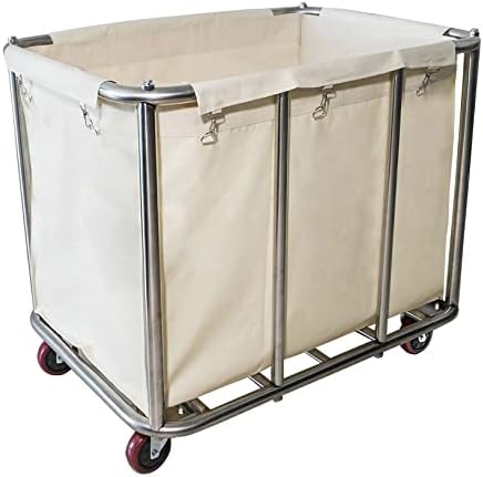 Laundry Cart Commercial,11.35 Bushel Large Industrial Rolling Laundry Hamper with 4 Inch Wheels,Home Heavy Duty Laundry Baskets with Stainless Steel Frame, 260 LBS Load