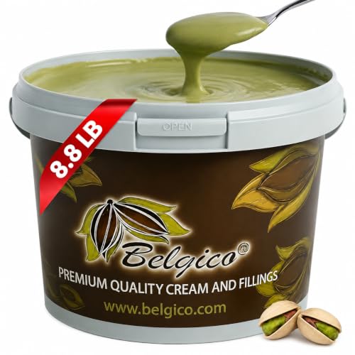 Belgico Pistachio Cream Paste Bulk 4 Kg Tub for Ice Cream, Pastry and Dessert Production, Professional Pistachio Butter Style Spread for Dubai Chocolate and Kataifi Creations
