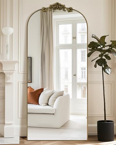 Furnbar Vintage Full Length Mirror,76"x34" Arched Antique Floor Mirror with Carved Metal Frame,Large Standing Wall Mounted or Leaning Mirror for Bedroom Living Room Entryway,Bronze