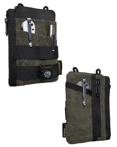 VIPERADE VE18N-OW Waxed Canvas Zipper Wallet, Slim Pocket Pouch, 3 Slots and 2 Zipper Pockets - Minimalist EDC Wallet (OD Green)