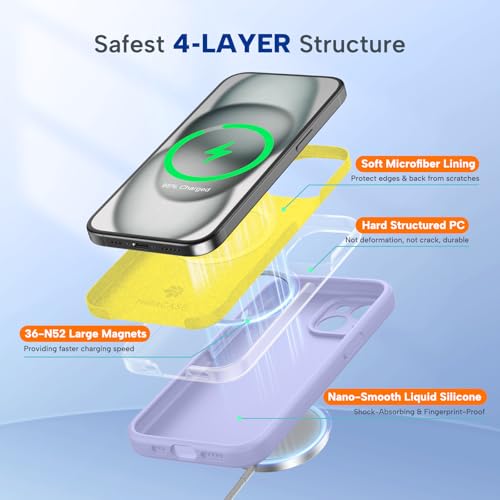 Image of Miracase Magnetic for iPhone 15 Plus Case, [Soft Anti-Scratch Microfiber Lining], Compatible with MagSafe, Liquid Silicone Shockproof Drop Protection Phone Case for 15 Plus, Light Purple