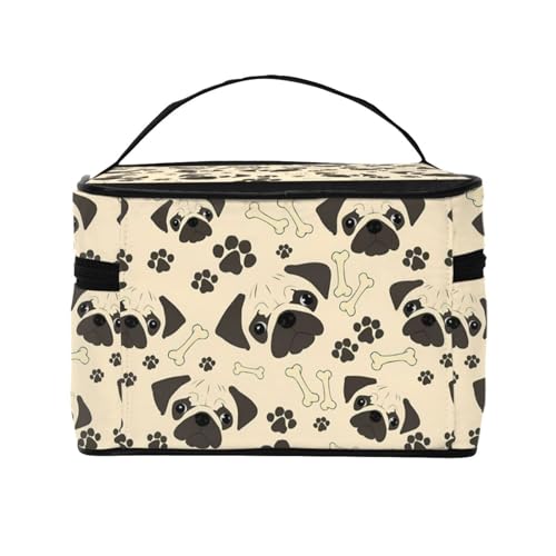 メイクボックス 化粧ボックス 萌えグッズ パグ 犬柄 レディース メンズ コスメ収納ボックス 大容量 多機能 化粧品収納 旅行用品収納バッグ メイク収納 コスメバッグ 持ち運び便利 makeup organizer 小物入れ メイク道具入れ プレゼント C