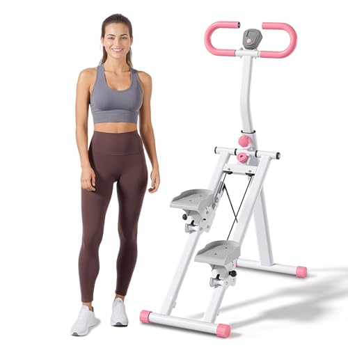 Stair Stepper for Home Folding Vertical Stair Stepper Machine for Full Body Workout Portable Stepper Exercise Machine with Handlebar & Digital Monitor Step Climber Fitness Equipment (Pink 49 in)