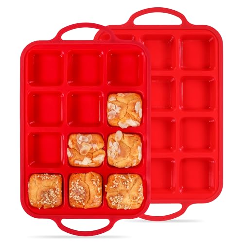 Recopilación de Moldes individuales para magdalenas . 45 AOTASO - 2 moldes cuadrados para brownie con divisores, mini cacerola de silicona para hornear individuales, antiadherentes, 12 tazas, moldes cuadrados para magdalenas con marco...