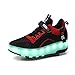 Unisex Kinder mit Rollen Skateboardschuhe LED Leuchtend Schuhe Sportschuhe Rollen Schuhe Skateboard Turnschuhe Outdoor Sports 7 Farbe Gymnastik Sneaker für Jungen Mädchen (37 EU, Schwarz 8808)