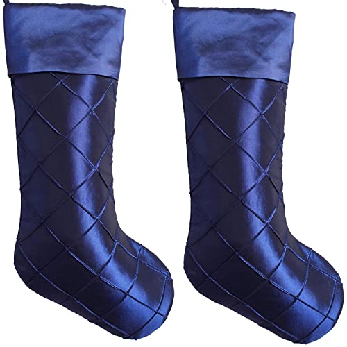 Gireshome Set aus Zwei Weihnachtsstrümpfen, Handarbeit mit einfarbiger Stulpe, Größe 25,5x45,5cm Elegantes Blau Cover