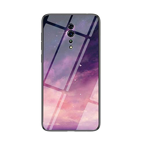 BRAND SET Carcasa para OPPO Reno Z Funda Protectora Transparente con Patrón Cielo Estrellado Púrpura Cubierta Trasera de Vidrio Templado + Borde de Silicona Case Antigolpes-MHXK