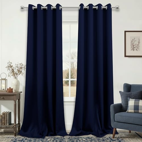 Image of Navy Blue Blackout Curtains 52x108 Inches Long