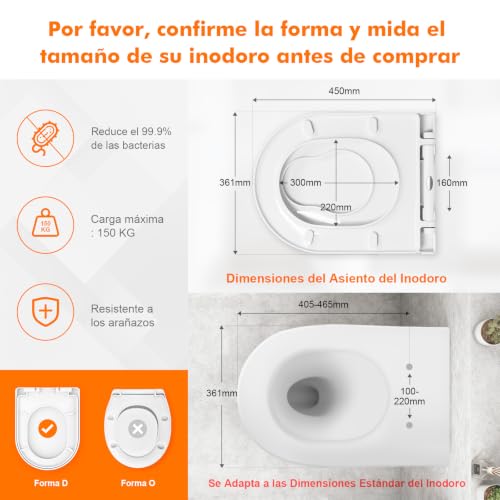 Miniatura 2 de Ibergrif M41001-2 Tapa Wc Universal, Asiento De Inodoro Familiar Con Cierre Suave En Forma De D Con Liberación Rápida, Fácil De Limpiar, Blanco