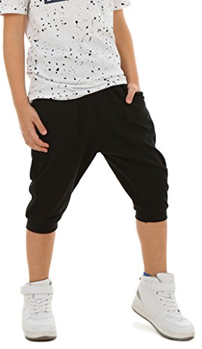 ModaFresca Solvera_Ltd Jungen Baggy Hose Sportshose 3/4 Kinder Baby Frühling Sommer Schule Camuflage Military oder Einfarbig 116-158 (Schwarz, 140-146) Cover