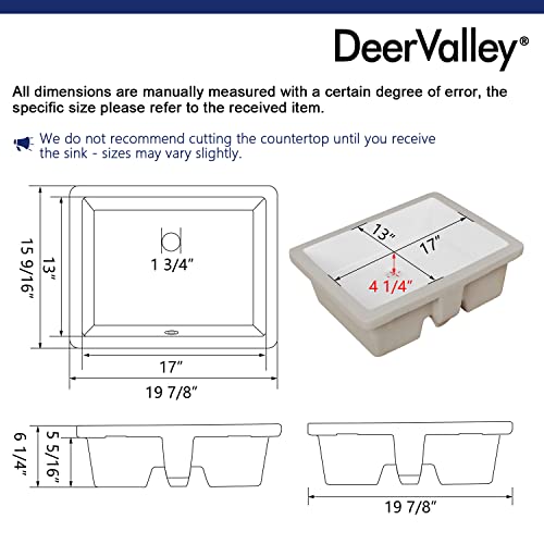 Deer Valley DV-1U201 Deervalley Rectangular Undermount Bathroom Sink,19.72 Inchx15.59 Inchx6.54 Inch Modern Vessel Sink White Undermount Bathroom Sink Rectrangle Porcelain Ceramic Lavatory Vanity Vessel Sink thumb #5