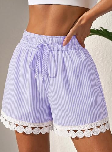 Image of Dokotoo Womens Shorts Summer Casual Loose Elastic Waist Drawstring Lace Boho Beach Cover Up Shorts