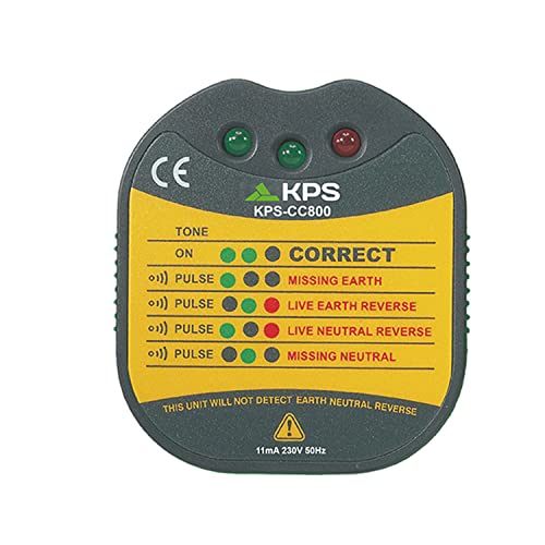 KPS-CC800 Comprobador de Enchufes 230V con Clavija Schuko | Verifica Cableado Fase, Neutro y Tierra | Diagnóstico de Fallos con LED y Alerta Sonora
