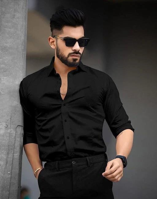 Image of Pinkmint Men's Solid Shirt | Soft Cotton Blend | Casual Shirt | Plain | Full Sleeve - Regular Fit (Available in Plus Size and Pack of 2)