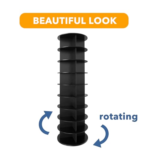 SpaceAid 9 Tier Rotating Shoe Rack Tower, Spinning Shoe Display Lazy Susan, Revolving 360 Shoe Rack Storage Round Carousel, Vertical Handbag Rotate Shoes Closet Organization (9-Tier Black)