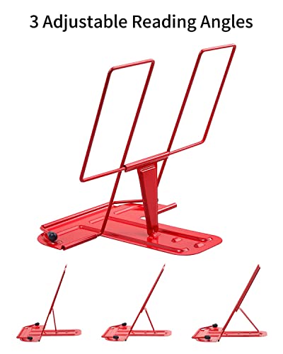 Msdada 2Pc Metal Book Stand For Desk, Adjustable Reading Rest Book Holder, Portable Cookbook Documents Holder, Sturdy Typing Stand For Recipes Textbooks Tablet Music Books With Page Clips (Red) #TOP1