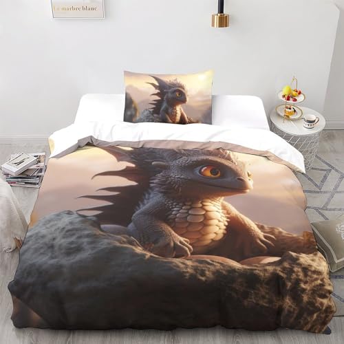 Parure de lit dragon impression 3D premium housse de couette microfibre single - 3