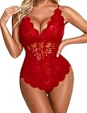 Namifin Teddy Lingerie Red Snap Crotch Bodysuit Lingerie Lace Bobydoll