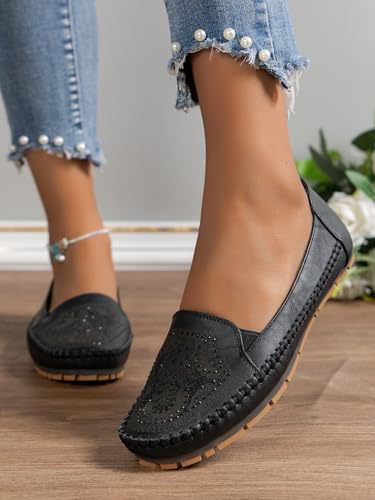 Image of Loafers for Women Leather Business Casual Shoes Comfortable Lightweight Penny Loafers Slip On Work Flats Moccasins Driving Boat Shoes