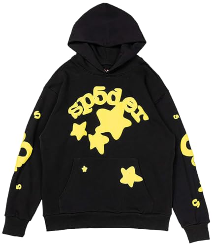 Silver Basic Felpa Y2K con Cappuccio Sp5de Moda Trendy Gotica Pullover Hip Hop Hoodie con Tasche per Uomo e Donna M,BlackYellow-1