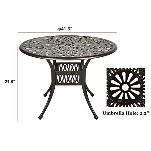 Titimo 41.3” Diameter Outdoor Round Patio Bistro Dining Table Cast Aluminum Conversation Table With 2.2” Umbrella Hole #TOP2