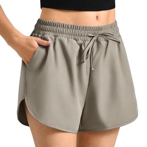 Walifrey Running Shorts for Women with Pockets High Waist Quick Dry KHAKIXL