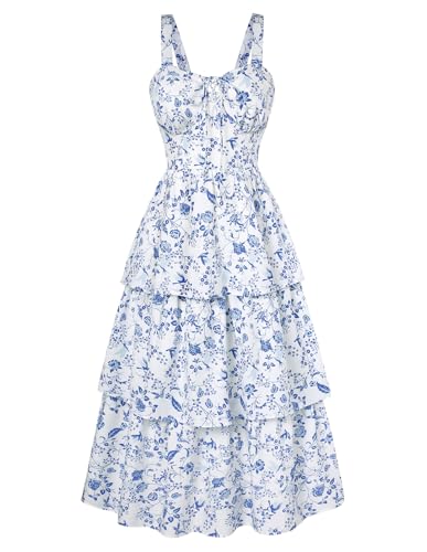 Scarlet Darkness Milkmaid Korsettkleid für Damen, Sommer, Hochzeit, Gästekleid, Cocktailkleid, Blumenmuster, Sommerkleid mit Taschen, Weiße blaue...