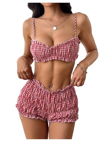 SOLY HUX Women's Summer Short Set 2 Piece Plaid Crop