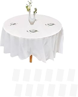 Urby 12pk Plastic Round Table Cover, Seats 6-8 Person, Heavy Duty Individually Packed Disposable Tablecloth for Parties & Events. 84'' Diameter.White.