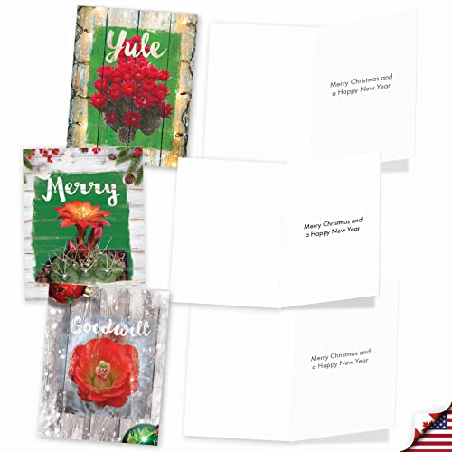 Image of The Best Card Company - 10 Holiday Note Cards for Christmas - Festive Bulk Assortment, Boxed Notecards with Envelopes (4 x 5.12 Inch) - Flowering Christmas Cactus AM6437XSG-B1x10