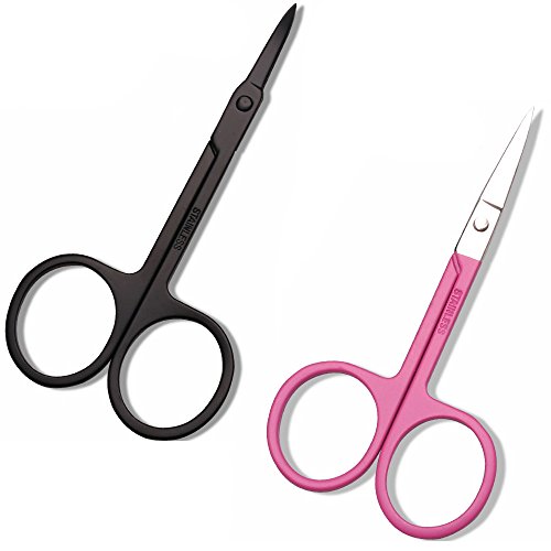 2 Pcs Stainless Steel Safety Round Tip Scissors Professional Personal Care for Nose Ear Beard Baby Nail Makeup Tool (Polishing)