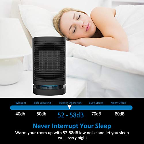 Veidoo 950W Portable Electric Oscillating PTC Ceramic Personal Space Heater with Overheating and Tip-Over Protection Quiet and Quick Heating up for Home and Office, Black - Thumbnail 4