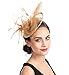 Produktbild Fascinator Blume Netzmütze Feder Mesh Netz Schleier Tea Party Derby Hut mit Clip und Haarband für Frauen (A3-Khaki Veiling)