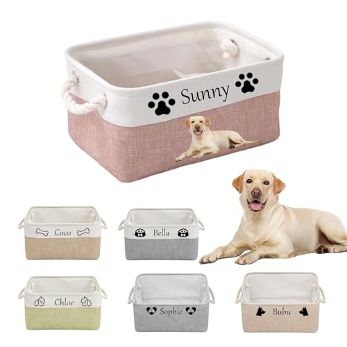 NGBEWU Personalised Dog Toy Basket | Custom Pet Storage Basket with Pets Name & Photo | Collapsible Cotton Basket with Handles for Organizing Dog & Cat Toys Clothes Shoes & Accessories (Style 2)
