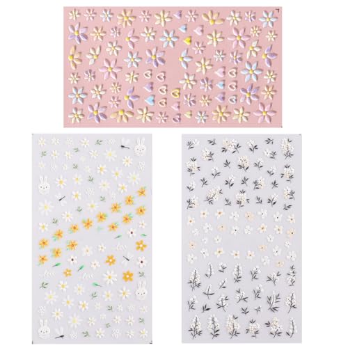 WeddHuis 3 Hojas Pegatinas de Uñas Autoadhesivas 5D Primavera Verano Flores Stickers Nail Art Accesorios DIY para Mujeres Niñas Decoración de Uñas Navidad