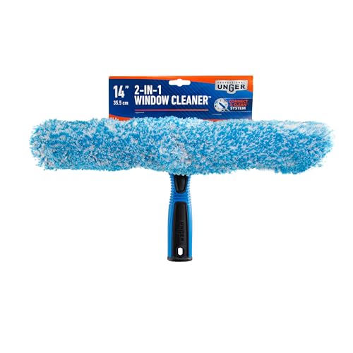 Image of Unger Professional 2-in-1 Squeegee & Scrubber - 14 inch Window Cleaning Tool - Cleaning Supplies, Squeegee for Window Cleaning, Commercial & Residential Use, Reusable Microfiber Sleeve (Pack of 10)