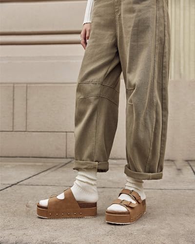 Coutgo Women's Cork Platform Sandals Slip on Mules and Clogs Double Buckle Straps Summer Shoes2