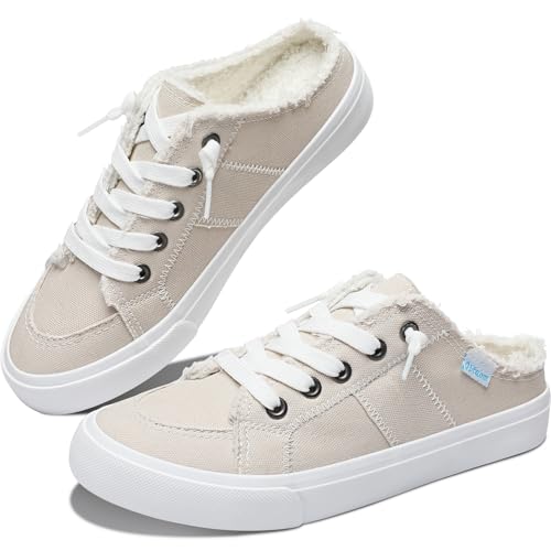 Image of Obtaom Women Canvas Mules Memory Foam Clipper Fashion Sneakers Comfortable Slip-On Mule Backless Holiday Shoes