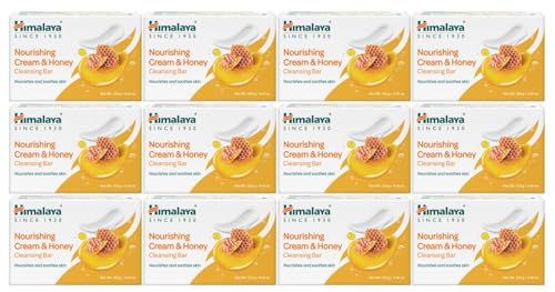 Image of Himalaya Nourishing Cream & Honey Cleansing Bar Soap, Soft Milk and Honey Hand Soap, for Face and Body, Face Soap Bar, Face Wash Bar, Bath Soaps, Soft Skin, 4.41 oz, 12 Pack