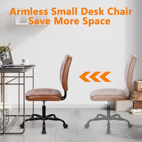 Image of CLATINA Armless Home Office Chair with Lumbar Support and Wheels, Small PU Leather Ergonomic Low Back Desk Chairs No Arms, Adjustable Height 360 Swivel Rolling Computer Task Chair, Brown, 8 Pack