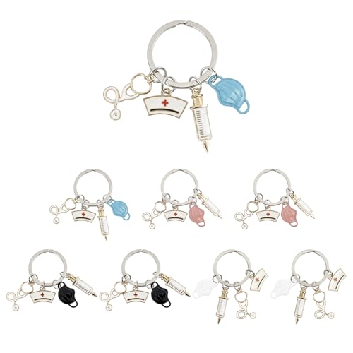8 Stück Schlüsselanhänger Krankenschwester Geschenke Neujahrsgeschenke Fuer Pflegekraefte, Krankenschwester Zubehör Pulsuhr Krankenschwester Pflege Zubehör Schlüsselanhänger Pflege Arzt 4 Farben