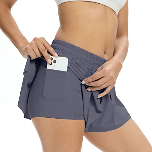 Image of Flowy Athletic Shorts for Women Gym Yoga Workout Running Biker Spandex Butterfly Tennis Skirts Cute Clothes Summer