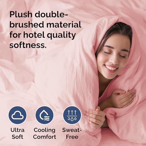 Image of Duvet Cover King Size Set - Extra Soft King Duvet Cover 104 inch x 90 inch with 2 Pillow Shams for Women, Men, Kids & Teens - Hotel Luxury, Easy-Care w / Zipper Closures & Ties - Comfy & Breathable (Baby Pink)