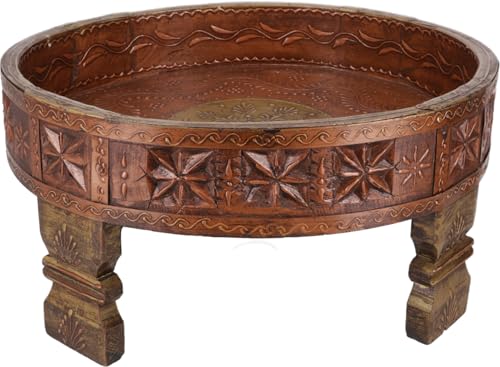 Guru-Shop Mesa Auxiliar Pintada, Mini Mesa - Ø 38cm, Maderademango, 16x38x38 cm, Mesas de Centro Mesas de Suelo