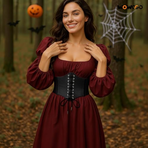Corset Belt for Women Lace Up Elastic Leather Waist Corset Tied Waspie Belt for Renaissance Pirate Halloween Costume2