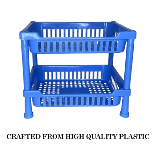 Image of Sulfar Multipurpose Plastic Trolley with Countertop Dish Rack for Kitchen Fruit Vegetable Storage Basket Modern Organizer-2 Layer Shelf Cart Kitchenware Food, Snacks, Bottles, Toys, Tiered Shelf