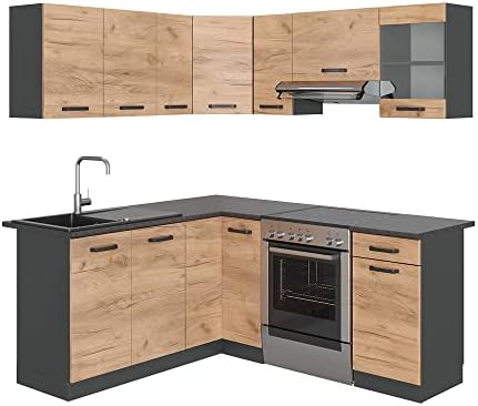 Vicco Cuisine d'angle Rick, Chêne doré/Anthracite, 190x46cm, AP Anthracite