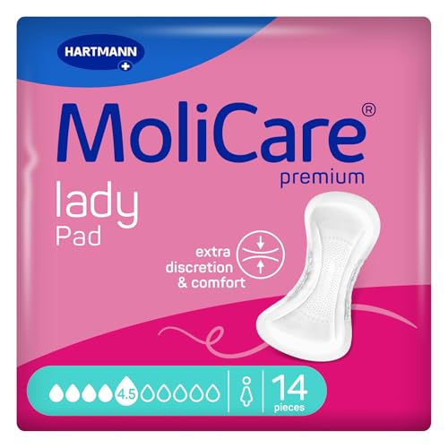 MoliCare lady Pad 4,5 gocce extra lunghe per incontinenza per donne con lieve debolezza della vescica, neutralizzatore di odori, protezione extra contro le perdite, protezione avanzata della pelle, 14